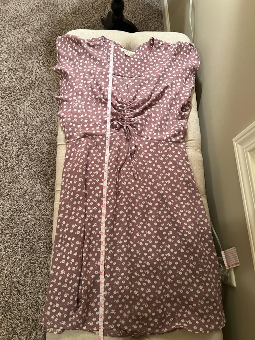 Monteau Los Angeles, Lavender, floral, Ruched V-Neck Women's Dress - Picture 6 of 6